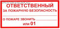 Фотолюминисцентный знак безопасности."Ответственный за пожарную безопасность" (100х200).