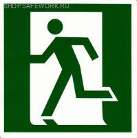 Самоклеющаяся табличка. (E 01-01). Выход здесь (левосторонний) (150х150мм)