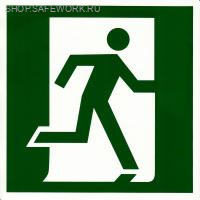 Самоклеющаяся табличка. (E 01-02). Выход здесь (правосторонний) (150х150мм)