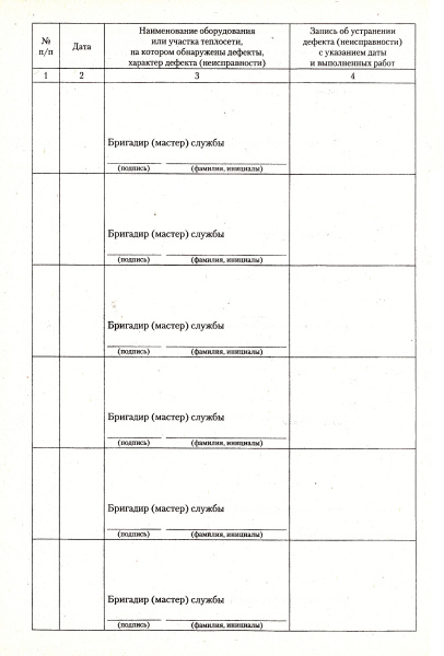 Журнал дефектов трубопроводов службы (участка).