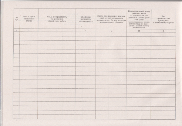 Журнал регистрации несчастных случаев на производстве (Форма 11, утв. прик. Минтруда России от 20.04.2022 № 223н).