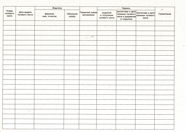 Журнал учета движения путевых листов (Форма 8, утв. пост. Госкомстата России от 28.11.97 № 78).