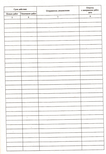 Журнал регистрации уведомлений о выполнении работ в пределах границ охранных зон сети газораспределения (приложение Н к ГОСТ Р 56880-2016).