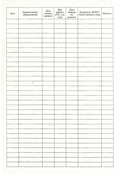 Журнал сдачи в ремонт и приемки из ремонта оборудования