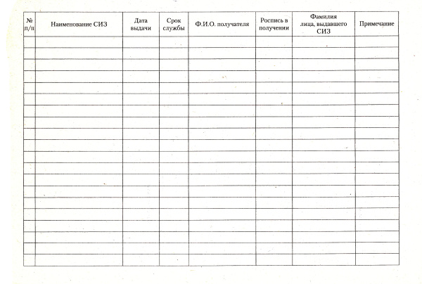 Журнал учета выдачи средств индивидуальной защиты (СИЗ). (40 листов)