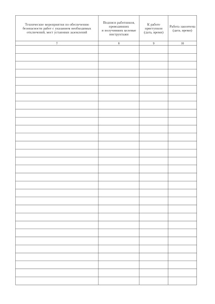 Журнал учета работ по нарядам-допускам и распоряжениям для работ в электроустановках (приложение № 8 к Правилам по ОТ при эксплуатации электроустановок, утв. прик. Минтруда России от 15.12.2020 № 903н).